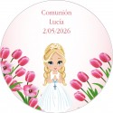 Adesivo de comunhão redondo de 3 cm personalizado para menina