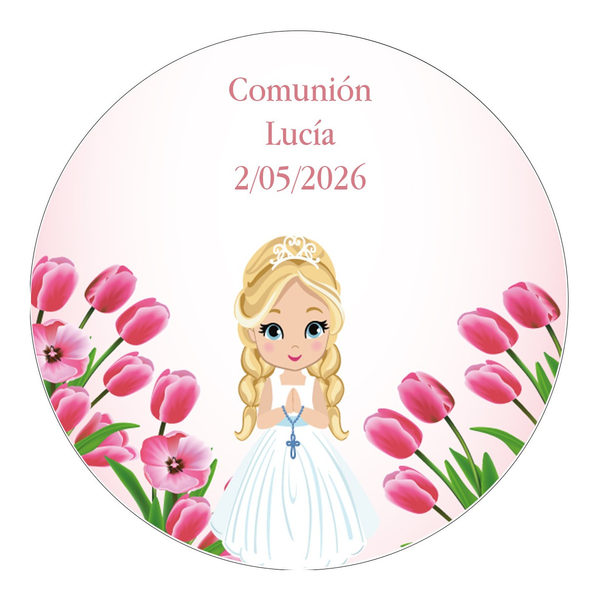 Adesivo de comunhão redondo de 3 cm personalizado para menina