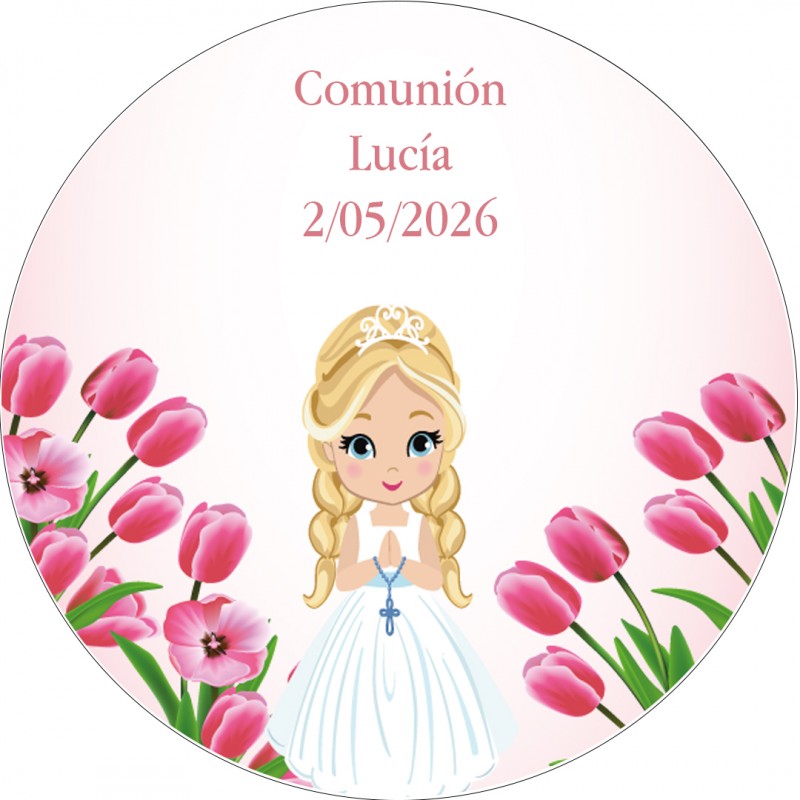 Adesivo de comunhão redondo de 3 cm personalizado para menina
