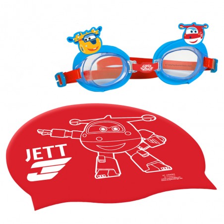 Óculos Super Wings com touca de banho infantil