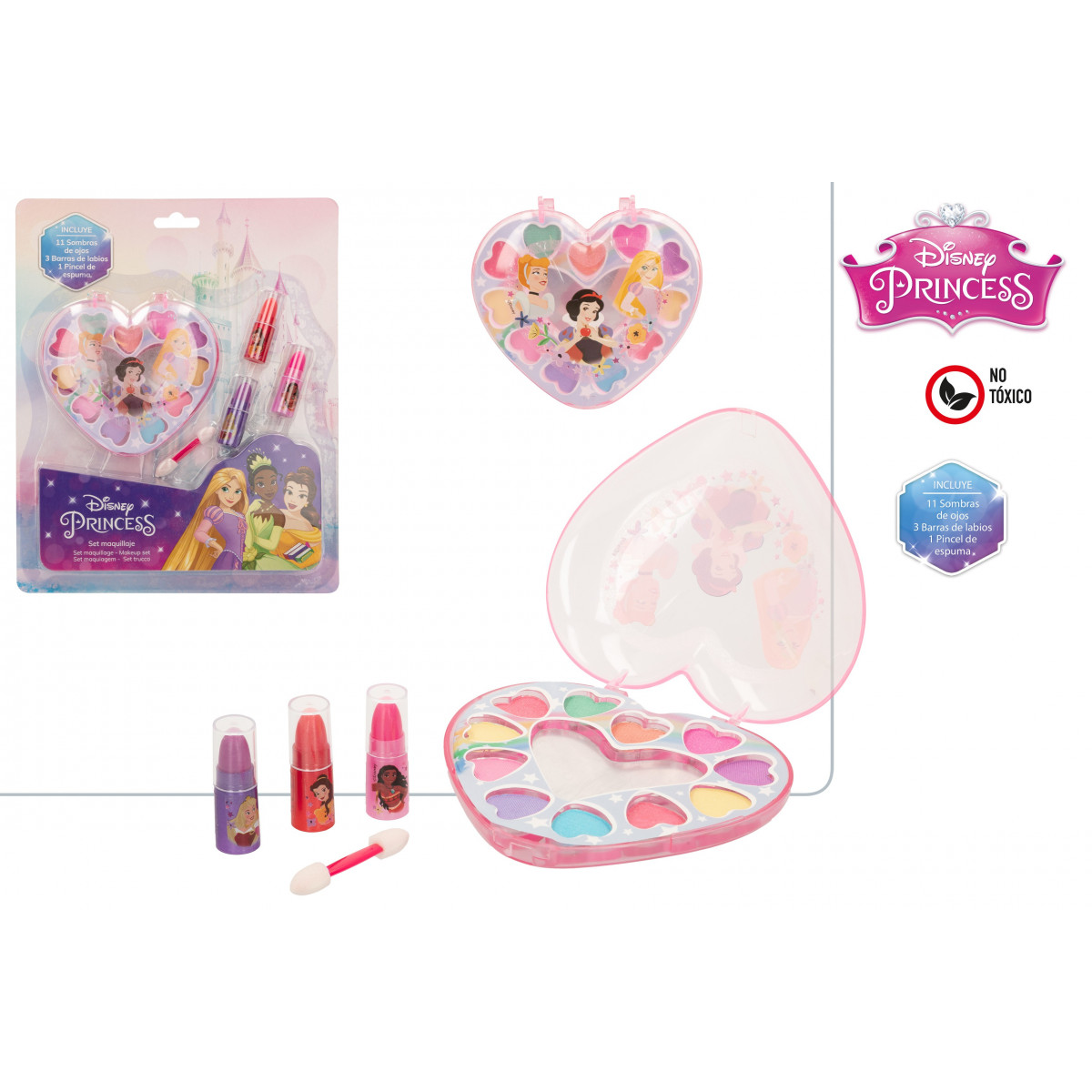 Conjunto de maquiagem princesas disney coração