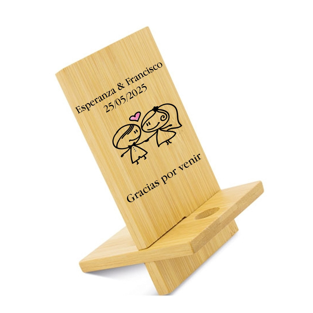 Suporte de celular personalizado com nomes e dedicatória para casamentos