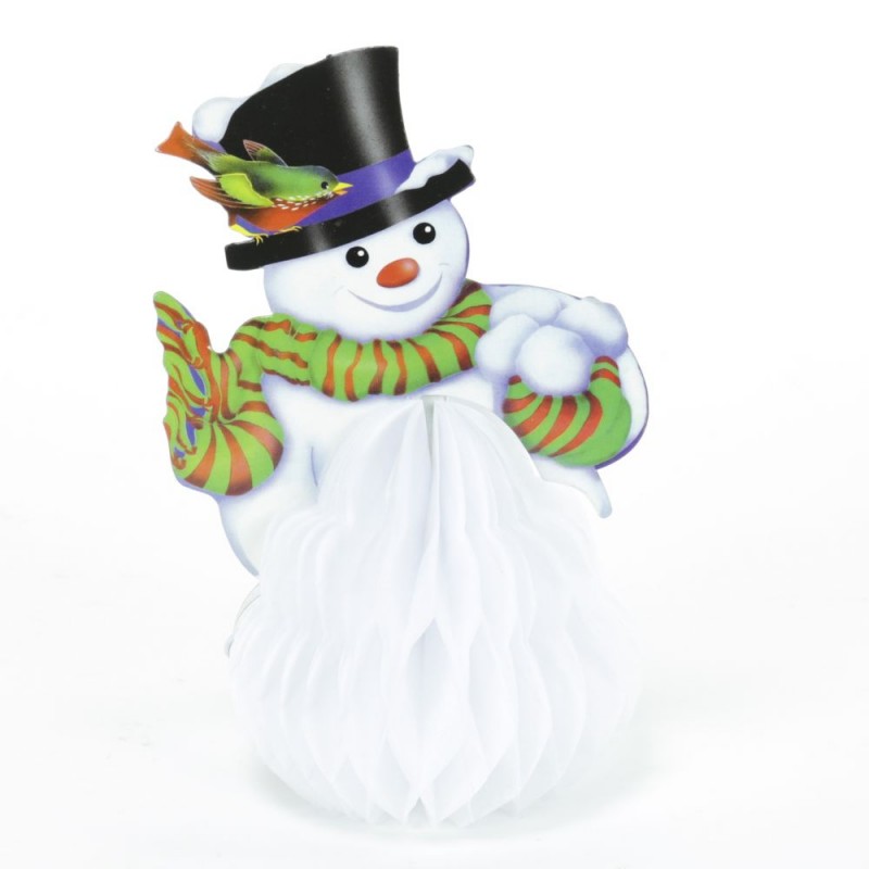 Centro de mesa de papel para o Natal em forma de boneco de neve