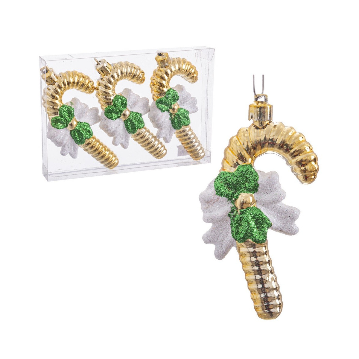 Conjunto de 3 enfeites de Natal em forma de bengala