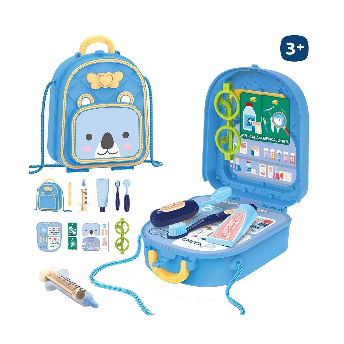Mochila de brinquedo de médico com acessórios de brinquedo