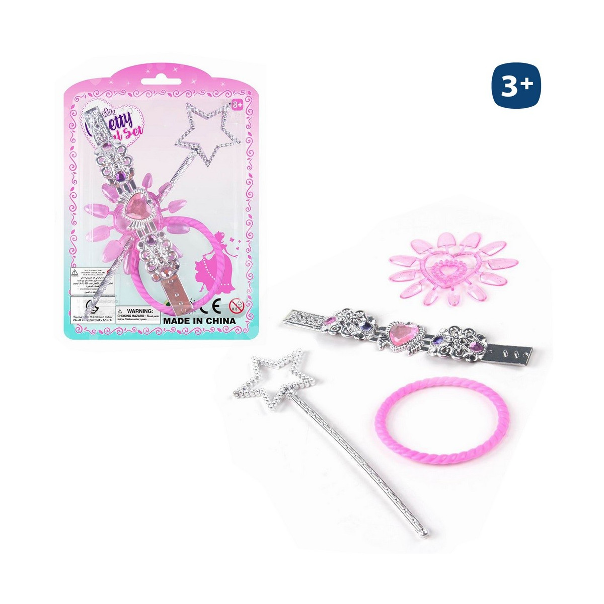 Varinha, pulseiras e unhas. Conjunto de acessórios de beleza para meninas.