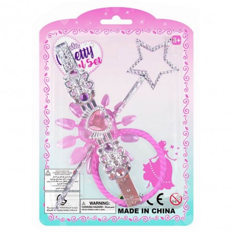 Varinha, pulseiras e unhas. Conjunto de acessórios de beleza para meninas.