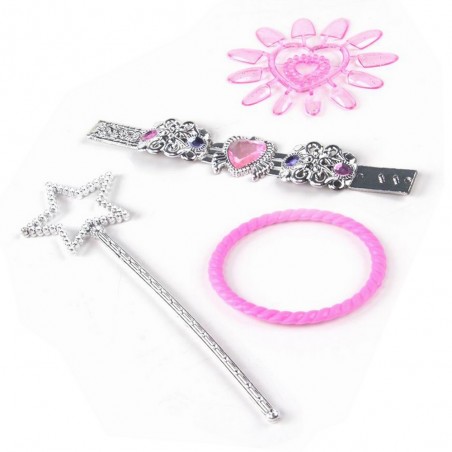 Varinha, pulseiras e unhas. Conjunto de acessórios de beleza para meninas.