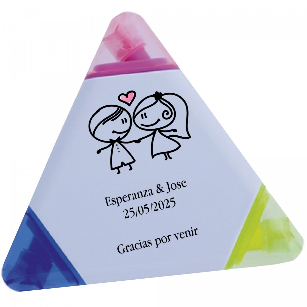 Marcador de casamento tricolor personalizado com nomes e frase