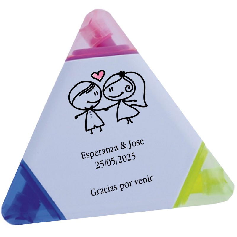 Marcador de casamento tricolor personalizado com nomes e frase