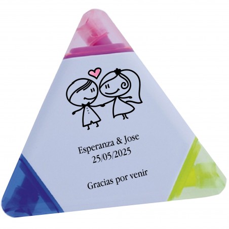 Marcador de casamento tricolor personalizado com nomes e frase