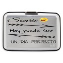Porta-cartão sanfonado de metal personalizado com citação inspiradora