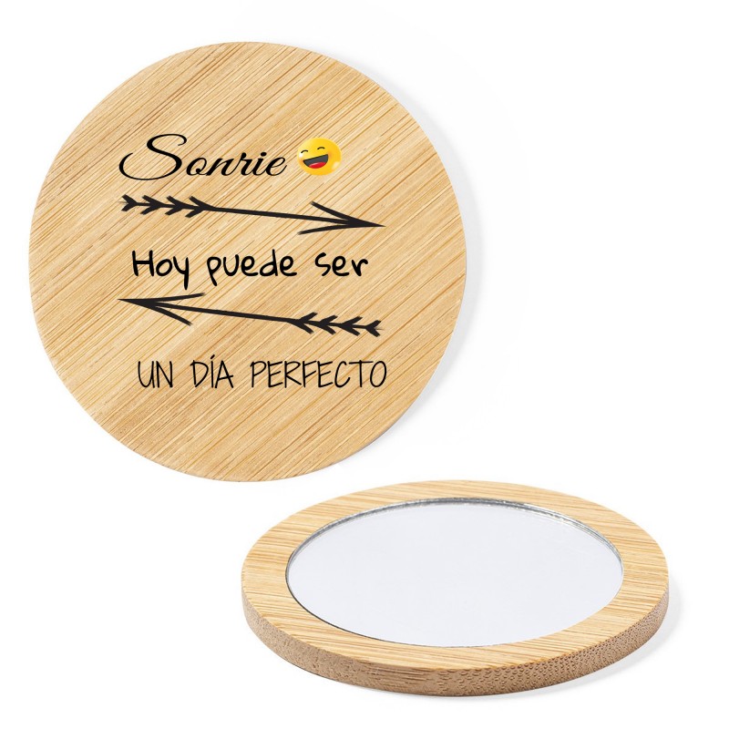 Espelho de bambu com frase motivadora