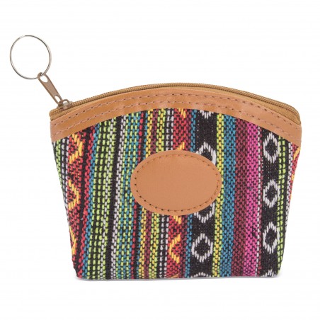 Bolsa de tecido com zíper e argola para chaveiro