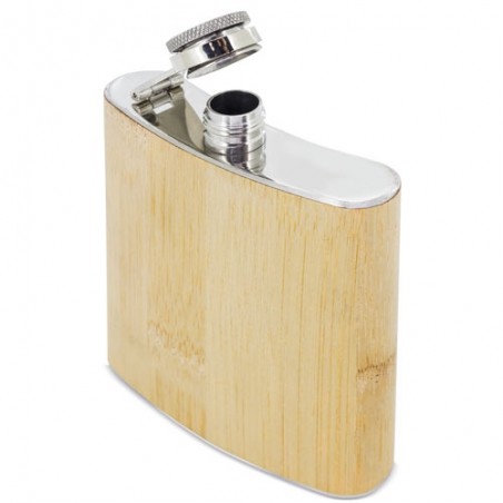 Flask de licoreiro fabricada em aço inoxidável e bambu