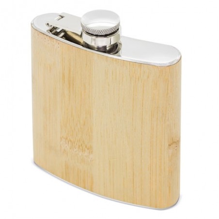 Flask de licoreiro fabricada em aço inoxidável e bambu