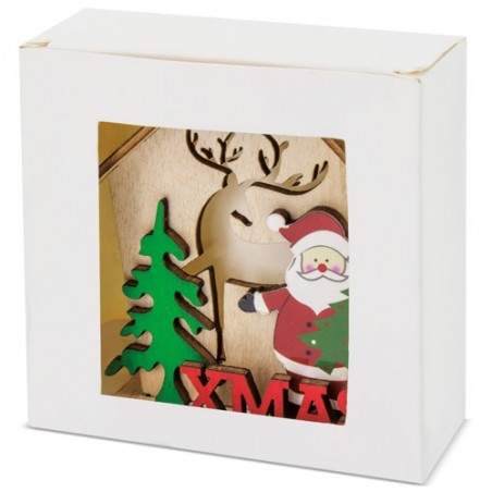 Enfeite de Natal com casinha de madeira e penduricalho