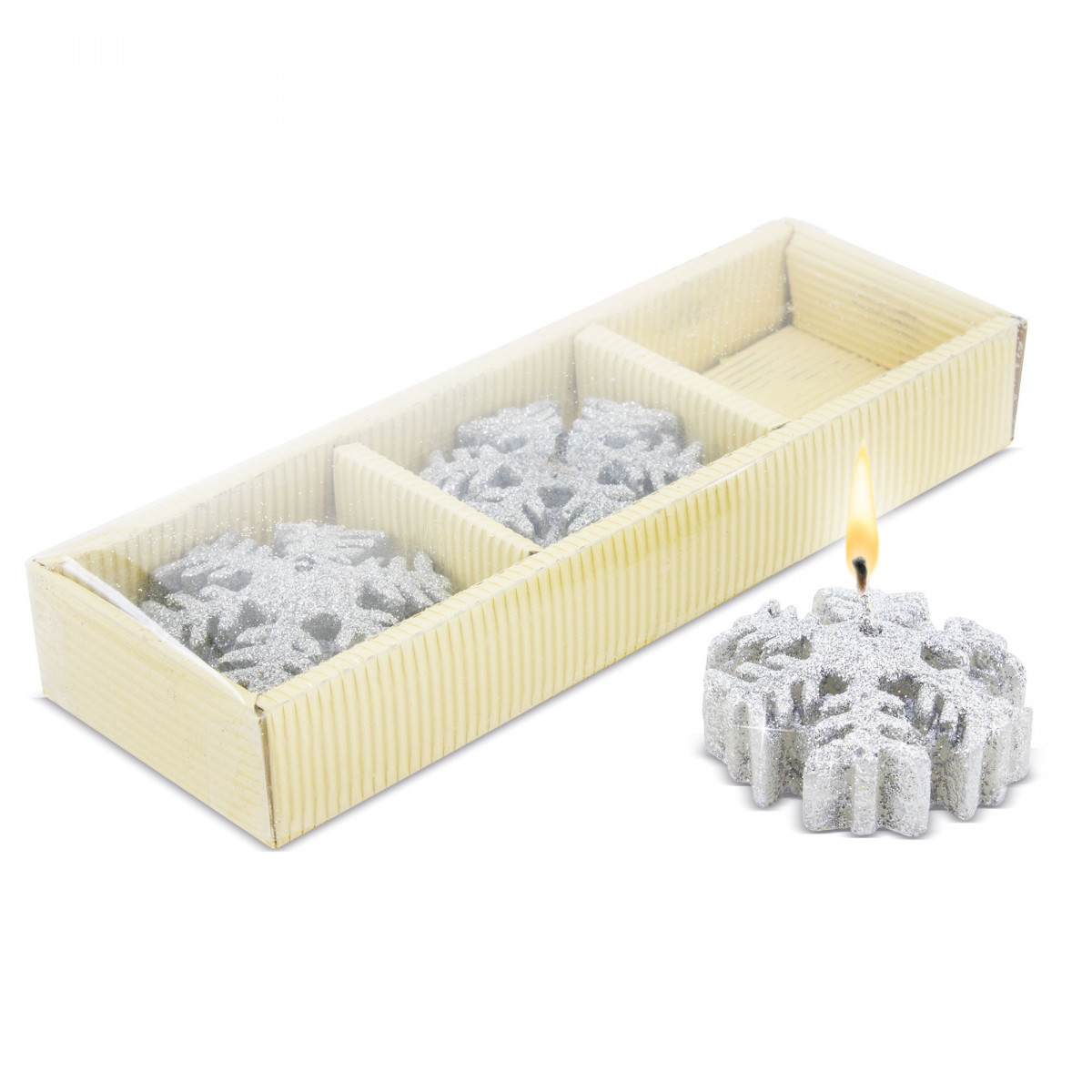 Conjunto de velas para o Natal em forma de flocos de neve