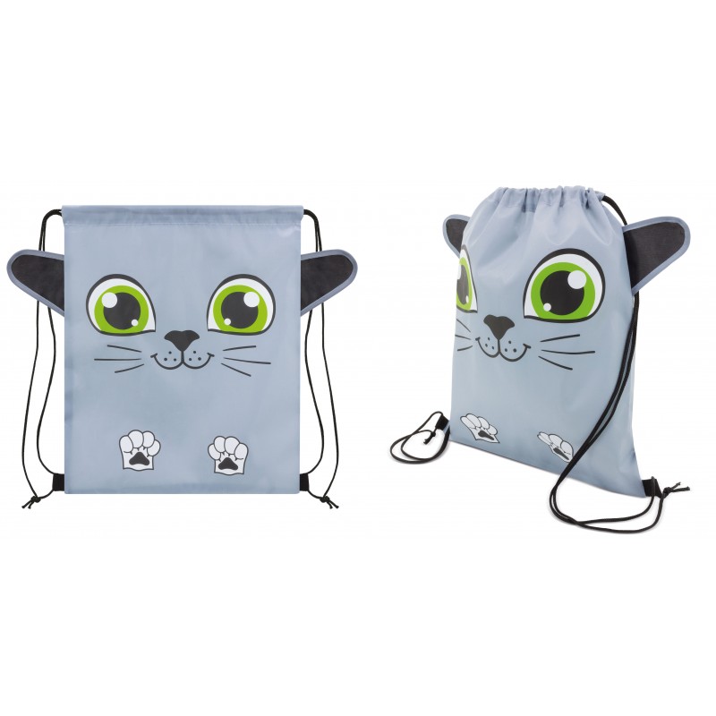 Mochila de saco crianças modelo gatinho na cor cinza
