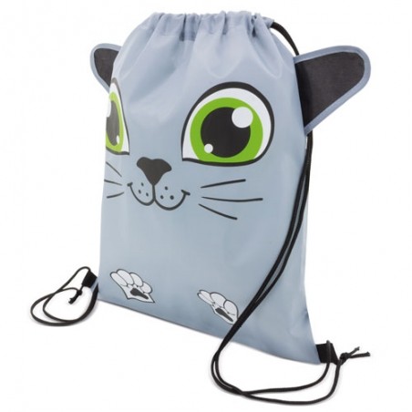 Mochila de saco crianças modelo gatinho na cor cinza