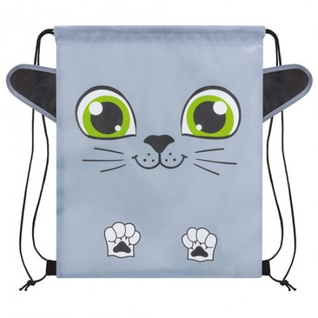 Mochila de saco crianças modelo gatinho na cor cinza
