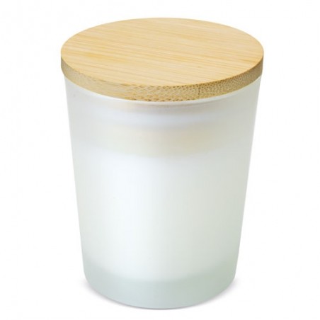 Vela de cristal em jarro com tampa de bambu e aromática
