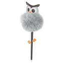 Caneta com pompom na cor cinza em forma de coruja