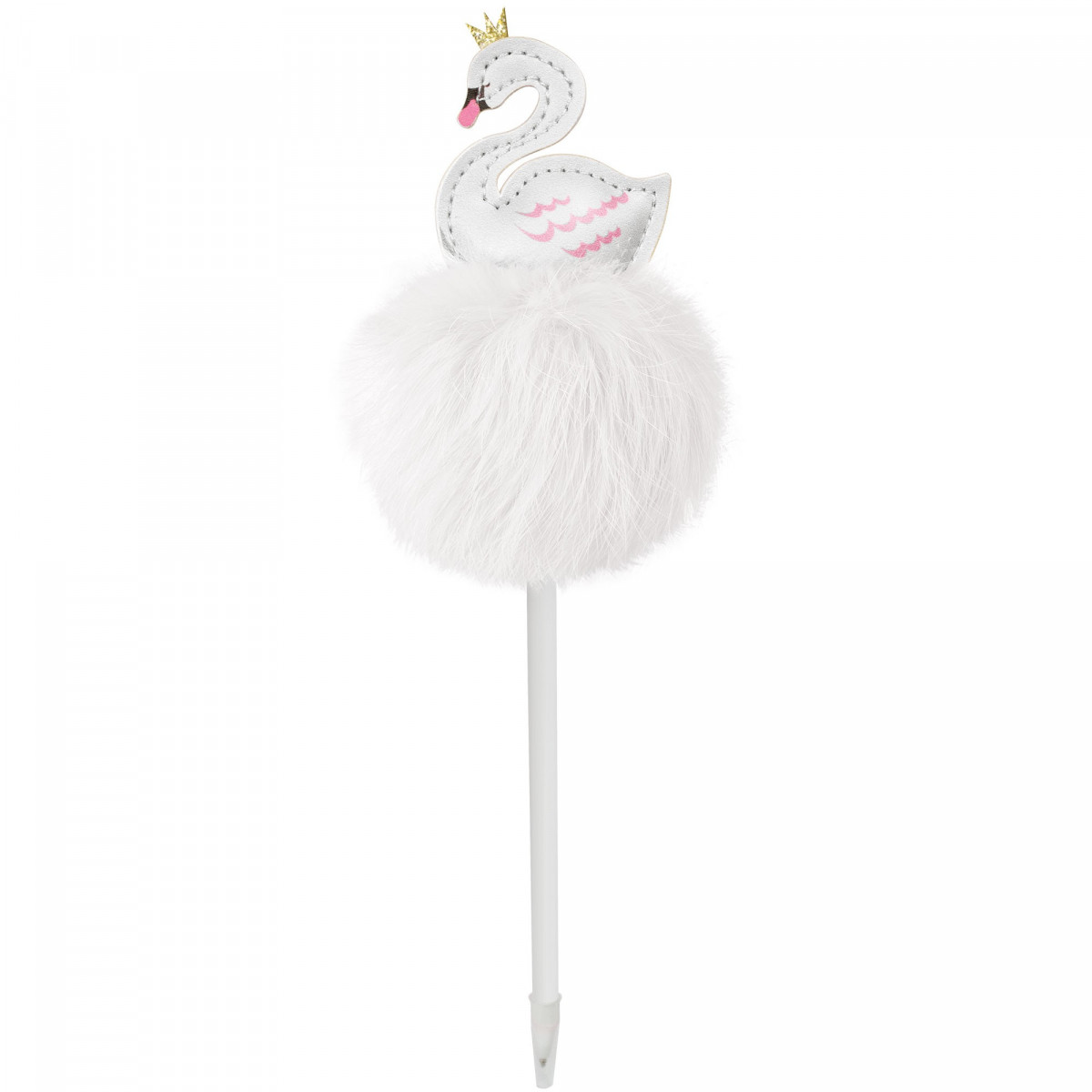 Caneta com pompom branco em forma de cisne