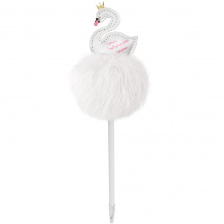 Caneta com pompom branco em forma de cisne