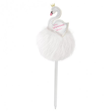 Caneta com pompom branco em forma de cisne