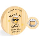 Abridor de garrafas personalizado com frase de agradecimento, nome e data, design de caneca de cerveja, lembranças de comunhão,