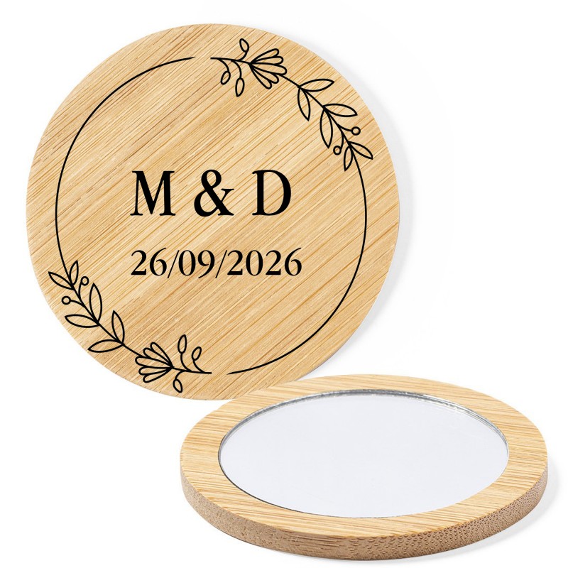 Espelho de bambu personalizado com iniciais e data Espelho de bambu personalizado com iniciais e data