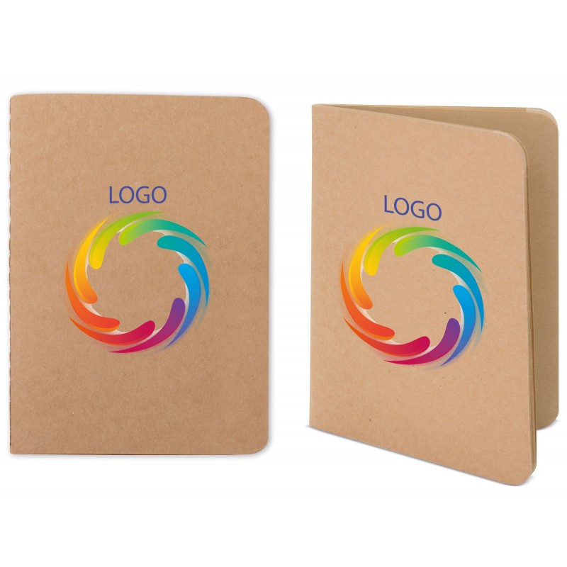 Caderno reciclado personalizado com logo em cores e texto