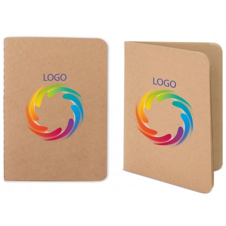 Caderno reciclado personalizado com logo em cores e texto
