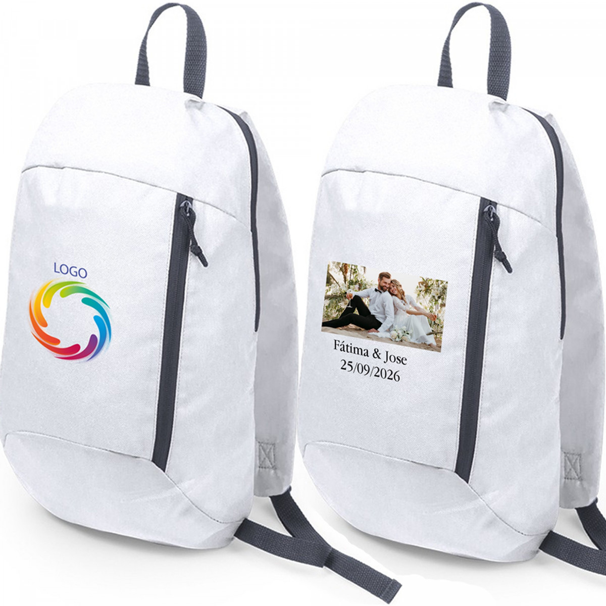 Mochila personalizada com logo em cores ou foto e texto para empresa, casamento, batizado, comunhão e aniversário