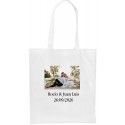 Bolsa personalizada com logotipo ou foto colorida e texto para casamentos, batizados, comunhões e aniversários.