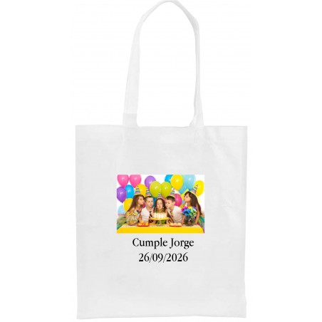 Bolsa personalizada com logotipo ou foto colorida e texto para casamentos, batizados, comunhões e aniversários.