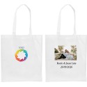 Bolsa personalizada com logotipo ou foto colorida e texto para casamentos, batizados, comunhões e aniversários.