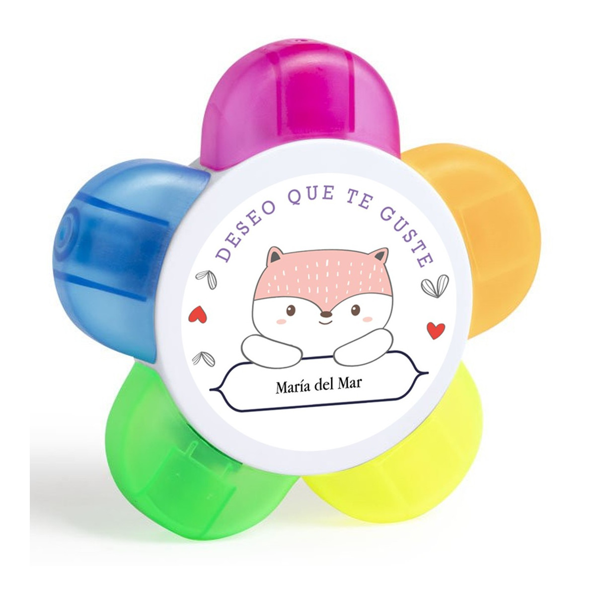 Marcador personalizado com nome de convidado em adesivo com dedicatória