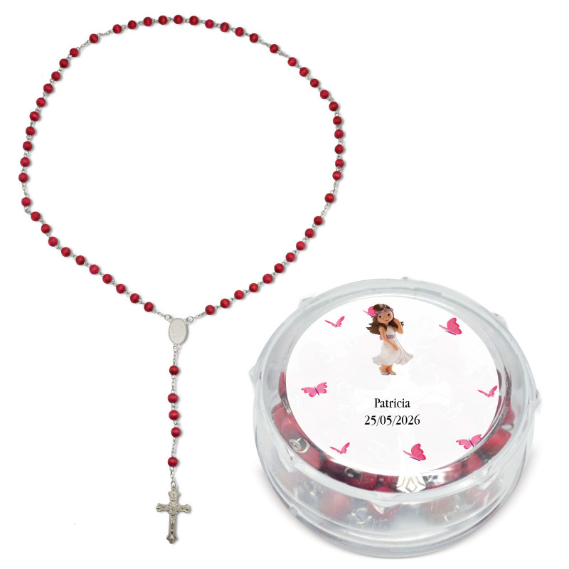 Terço perfumado personalizado com nome e data em adesivo para comunhão de menina Terço perfumado personalizado com nome e data em adesivo para comunhão de menina