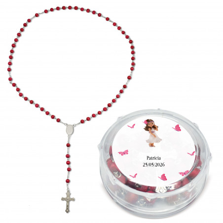 Terço perfumado personalizado com nome e data em adesivo para comunhão de menina