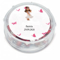 Terço perfumado personalizado com nome e data em adesivo para comunhão de menina