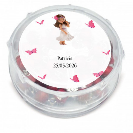 Terço perfumado personalizado com nome e data em adesivo para comunhão de menina