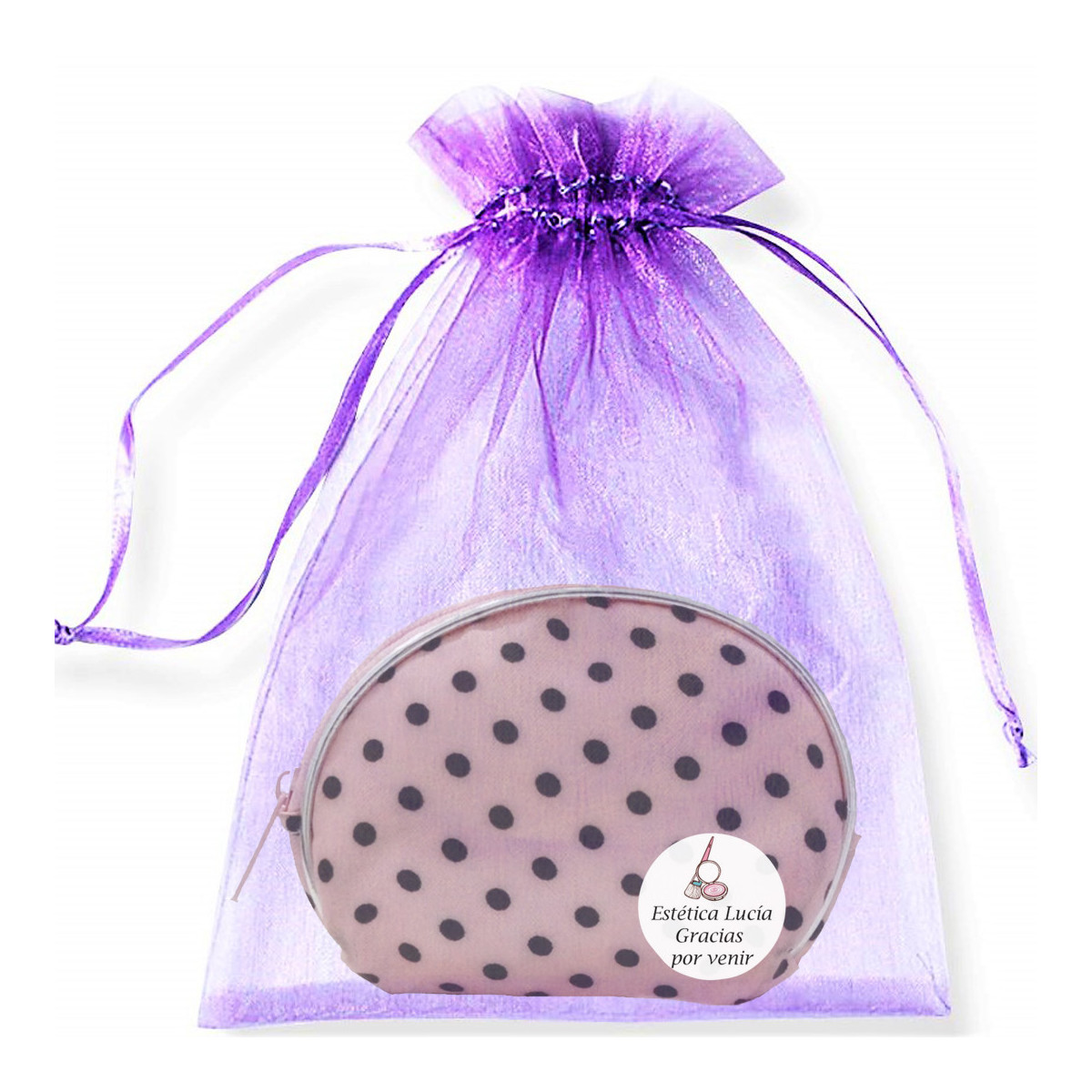 Porta-moedas em bolsa de organza personalizado com adesivo ideal para clientes de cabeleireiros e estética
