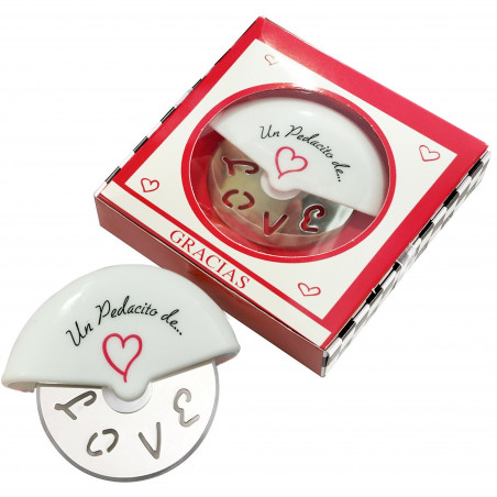 Cortador de pizza love original apresentado em caixa de presente