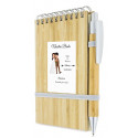 Caderno e caneta de bambu personalizados com nome do convidado e frase de agradecimento