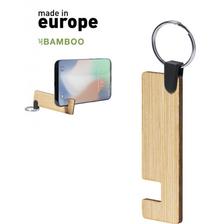 Chaveiro suporte para celular feito de bambu