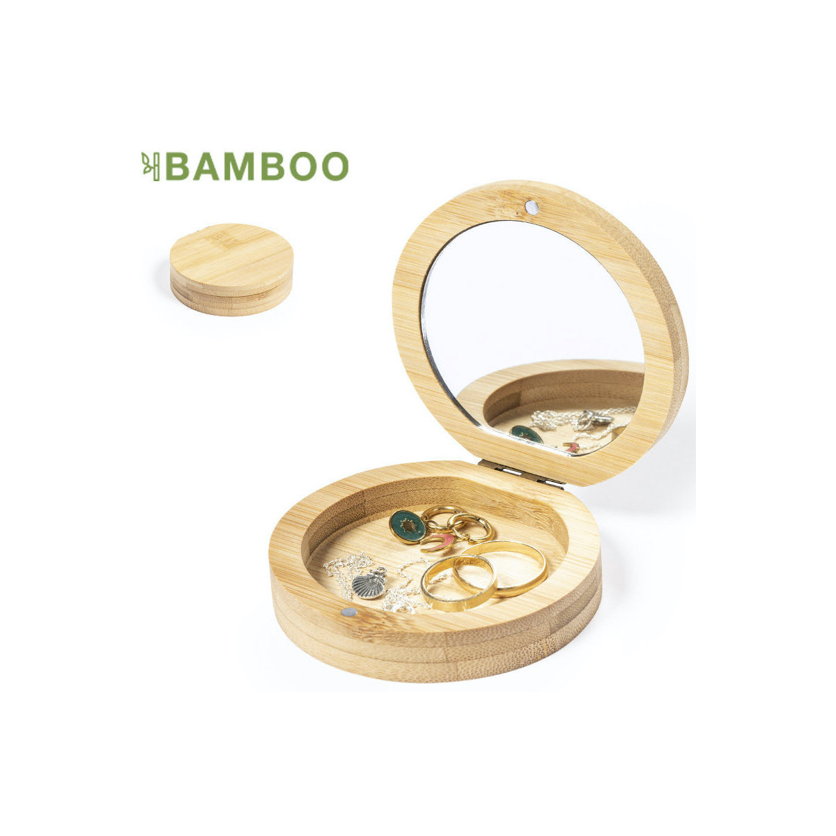 Caixa de joias de bambu com espelho de vestir