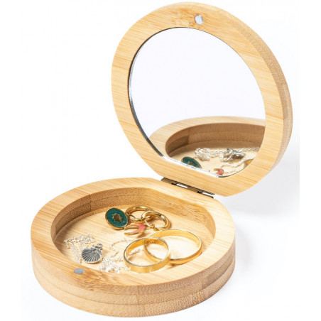Caixa de joias de bambu com espelho de vestir