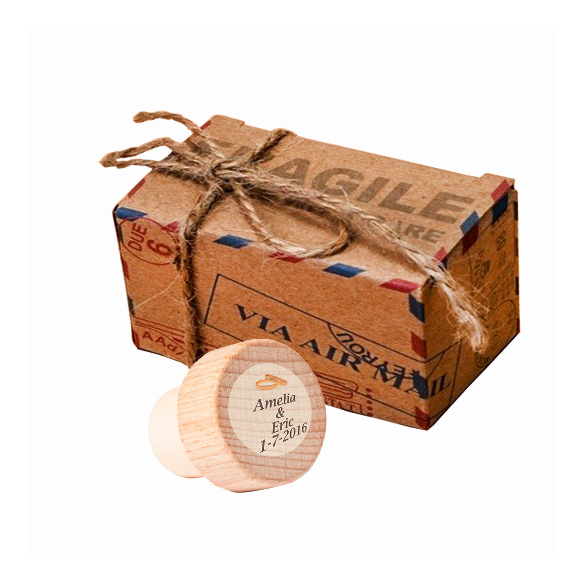 Rolha hermética para garrafa de vinho com adesivo personalizado em caixa de papelão lacrada